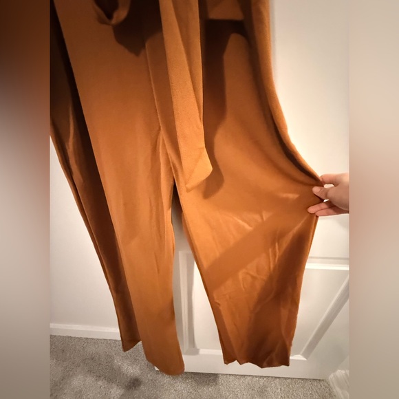 Women's Sleeveless Tie-Waist Jumpsuit in Caramel Brown - Picture 3 of 6